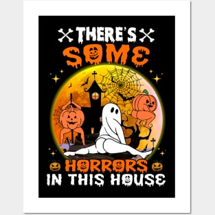 There's Some Horrors In This House Funny Retro Halloween T-Shirt Posters and Art